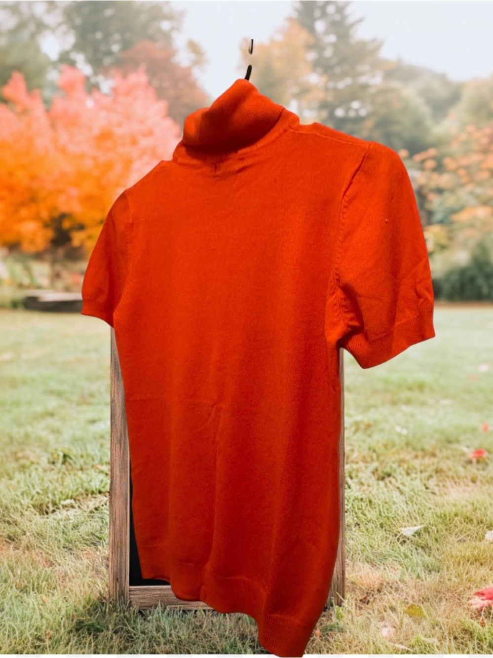 Men's Orange Short-Sleeve Turtleneck Sweater
